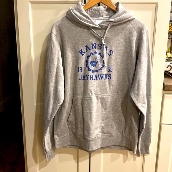NWT Kansas Jayhawks College Hoodie gray & blue unisex Medium - Picture 1 of 5